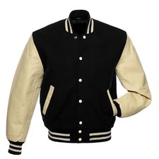 Giacca nera panna Varsity lana